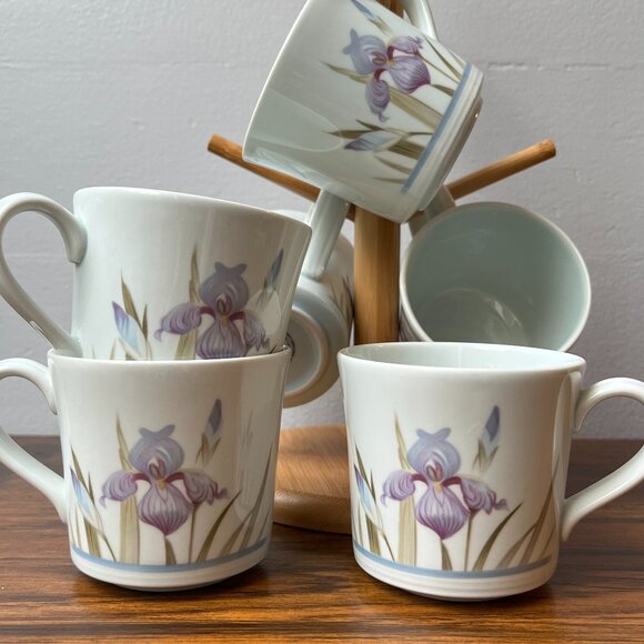 Royal Doulton 6 Tea Cups Lambethare Blue Iris LS1046 England 1981 - Picture 1 of 14